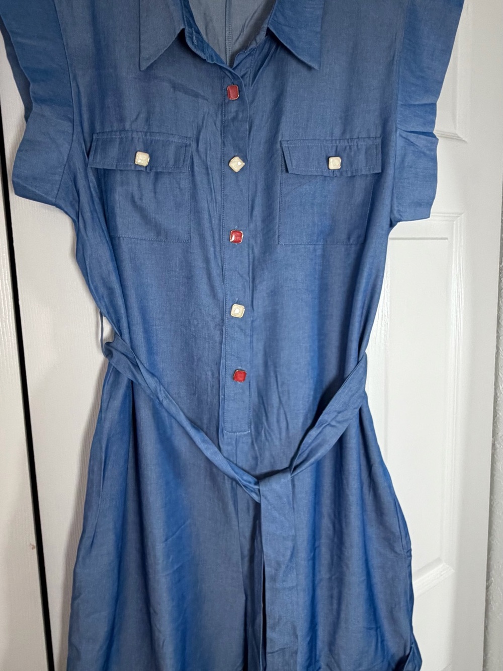 Blue Chambray Shirt Dress with Belt